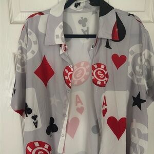 SHEIN Men's Casino-Themed Shirt - Red, Black, White, Gray